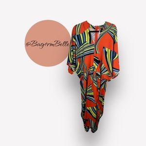 Multi color v front drop waist dress